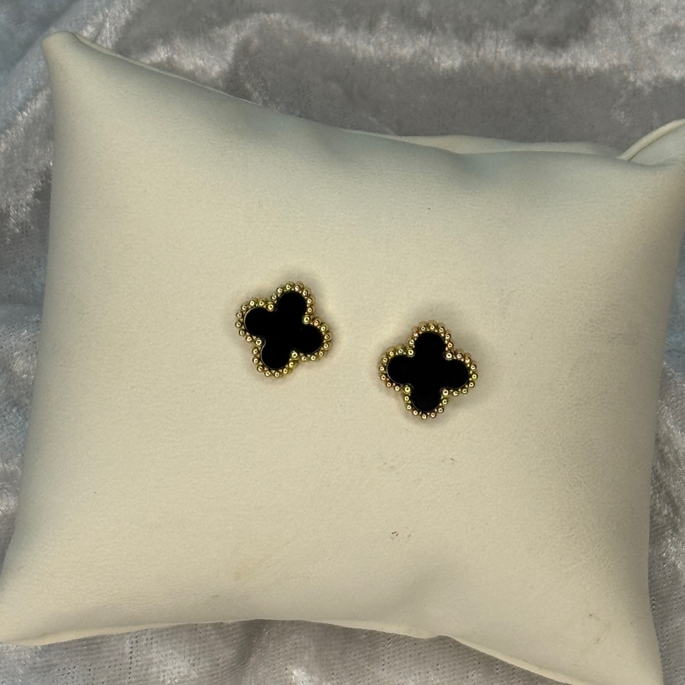 Black and Gold clover  Stud Earrings